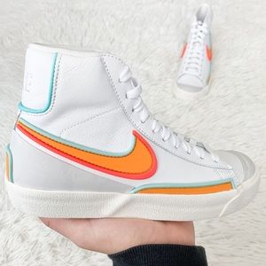 🤍💙🧡 New Nike Blazer Mid White Orange Sneakers